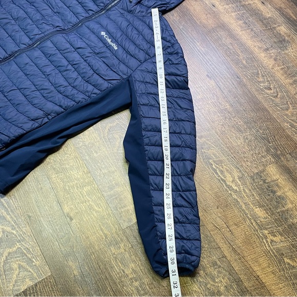 Columbia Powder Pass Hooded Jacket Light Puffer Water Resistant Men XL Coat Blue - Picture 12 of 15